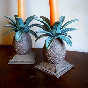 Pineapple taper dinner candle holders from Italy  metal & highly detailed